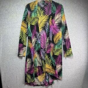 Slim Factor by Investments Coverup Tropical Maxi Open Front Cardigan Resort Smal